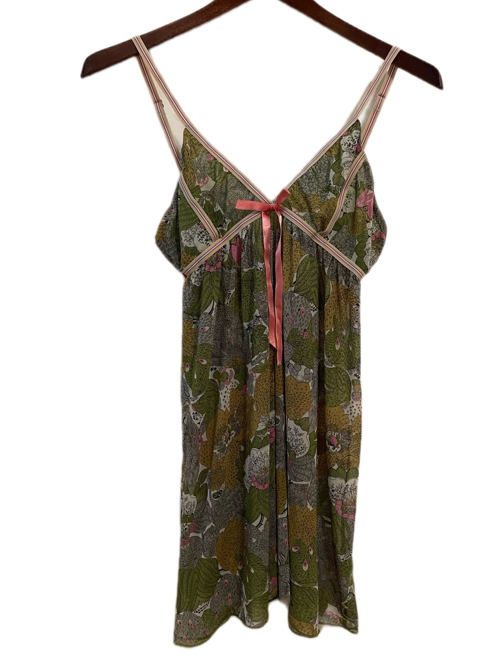 Free People Dress Vintage Babydoll Slip Mesh Botanical Print XS Y2K Fairycore